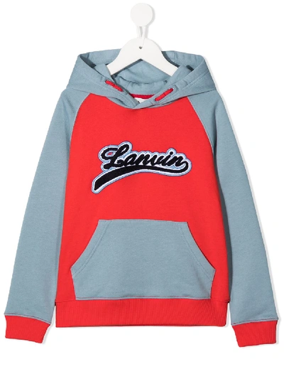 Shop Lanvin Enfant Logo Patch Colour-block Hoodie In Red