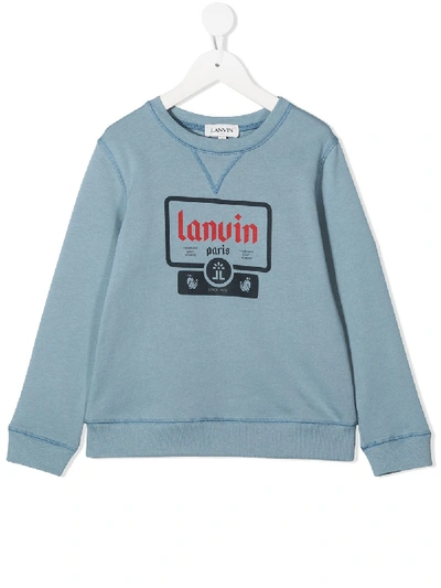 Shop Lanvin Enfant Logo Print Sweatshirt In Blue
