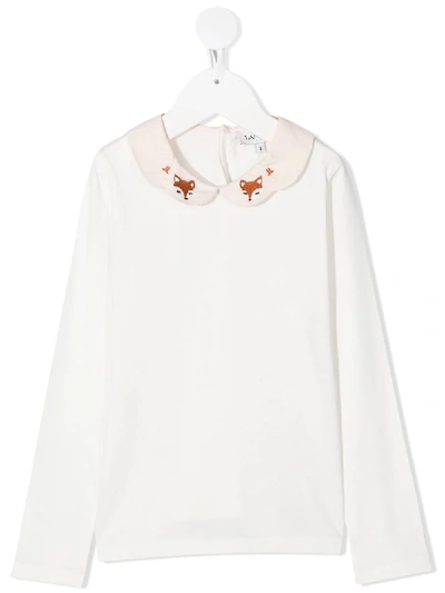 Shop Lanvin Enfant Fox-embroidered Collar Top In Neutrals