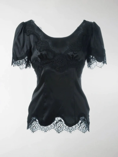 Shop Dolce & Gabbana Lace-trim Satin Top In Black