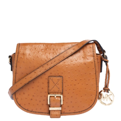 Pre-owned Michael Michael Kors Tan Ostrich Embossed Leather Buckle Flap Crossbody Bag
