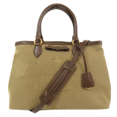 Pre-owned Prada Beige/brown Canvas Logo Jacquard Satchel Bag