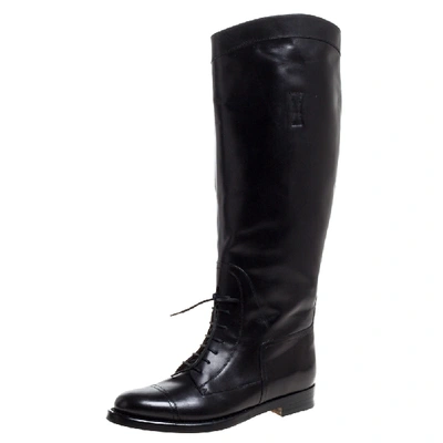 Pre-owned Gucci Black Leather Lace Up Detail 'boulanger' Equestrian Knee Boots Size 38