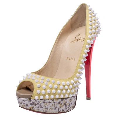 Pre-owned Christian Louboutin Multicolor Lady Peep Toe Spikes Platform Pumps Size 39