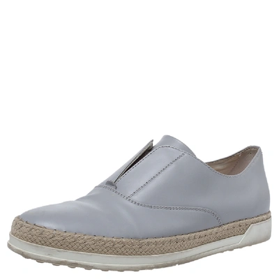 Pre-owned Tod's Grey Leather Francesina Espadrille Slip On Sneakers Size 37