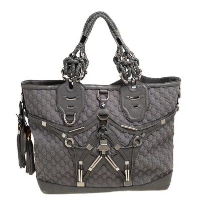 Pre-owned Gucci Grey Gg Neoprene And Leather Techno Horsebit Tote