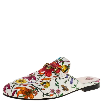 Pre-owned Gucci Multicolor Flora Canvas Princetown Horsebit Flat Mules Size 39