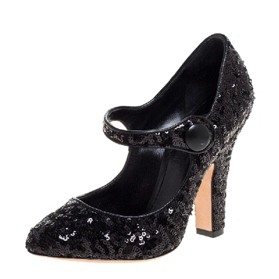 Pre-owned Dolce & Gabbana Dolce And Gabbana Black Sequin Mary Jane Pumps Size 36