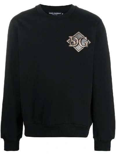 Shop Dolce & Gabbana Dg Patch Cotton Sweatshirt In Black