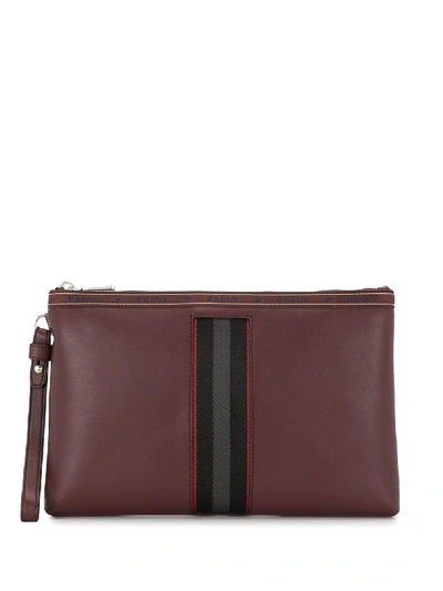 Shop Bally Stripe Detail Clutch Bag In Red