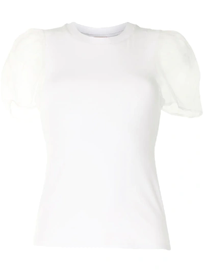 Shop Cinq À Sept Julie Organza Puff-sleeve T-shirt In White