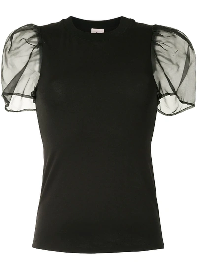 Shop Cinq À Sept Julie Organza Puff-sleeve T-shirt In Black