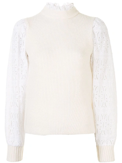 Shop Sea Panelled Ribbed-knit Top In White