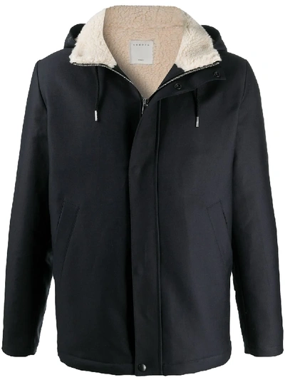 Shop Sandro Shearling-lined Hooded Jacket In Blue