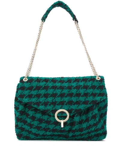 Shop Sandro Houndstooth Chain-strap Shoulder Bag In Green