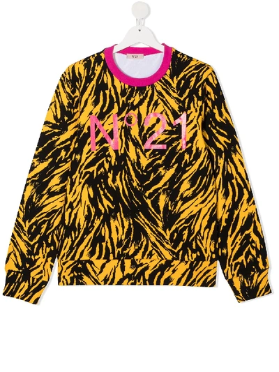 Shop N°21 Teen Tiger-print Logo Sweatshirt In Yellow