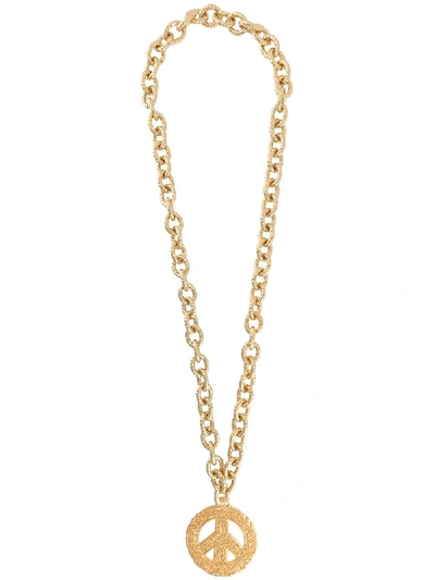 Shop Moschino Peace Sign Chain Necklace In Gold