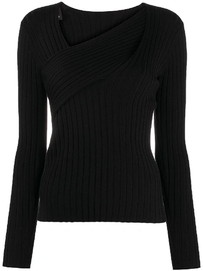 Shop Pinko Ribbed-knit Long Sleeved Top In Black