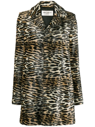 Shop Saint Laurent Faux-fur Lynx Print Coat In Neutrals