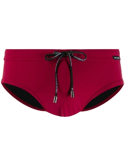 Shop Dolce & Gabbana Drawstring Swim Trunks In Red