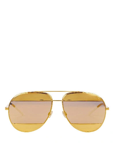 Shop Dior Split1 Aviator Sunglasses In Gold
