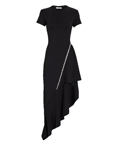 Shop Area Crystal-embellished Asymmetrical Midi Dress In Black