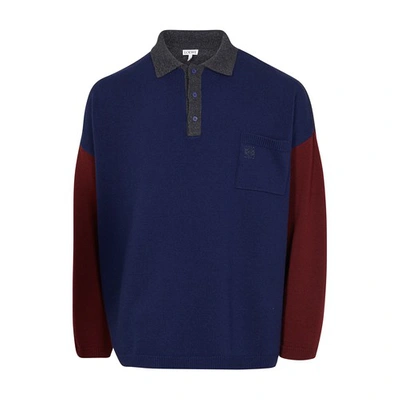 Shop Loewe Oversize Poloneck Sweater In Navy Blue Grey