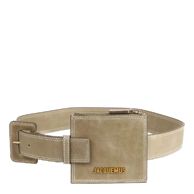 Shop Jacquemus Suede Leather Belt With Logo Pouch In Beige Beige