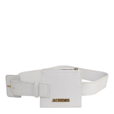 Shop Jacquemus Leather Belt With Logo Pouch In White White