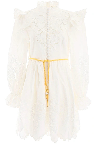 Shop Zimmermann Carnaby Embroidered Mini Dress In Ivory (white)
