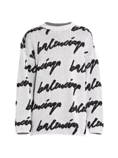 Shop Balenciaga Logo Crewneck Pullover In White Black