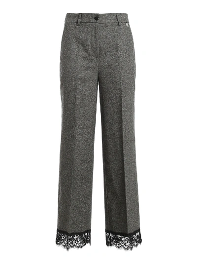 Shop Twinset Scalloped Lace Hem Trousers In Grey Color
