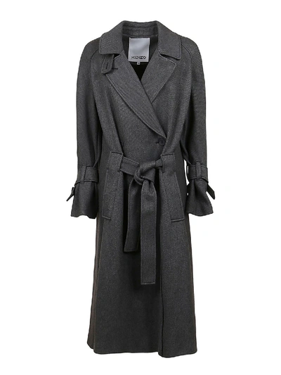 Shop Kenzo Wool Blend Coat In Grey