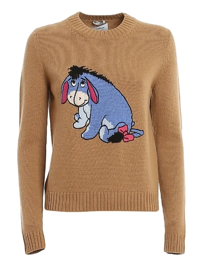Shop Miu Miu Ih-oh Intarsia Sweater In Camel Color