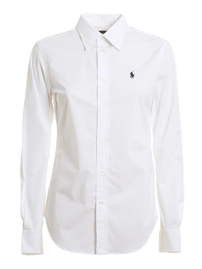 Shop Polo Ralph Lauren Logo Embroidery Stretch Cotton Shirt In White