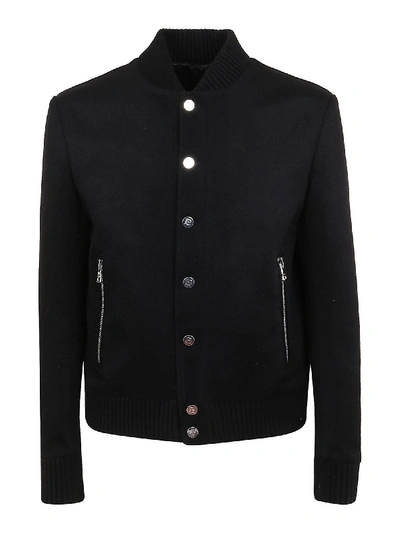 Shop Balmain Wool Blend Bomber Style Sweater In Black