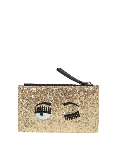 Shop Chiara Ferragni Flirting Sequined Card Holder In Gold Color