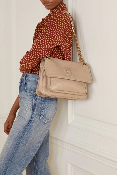 Shop Saint Laurent Niki Medium Quilted Leather Shoulder Bag In Beige