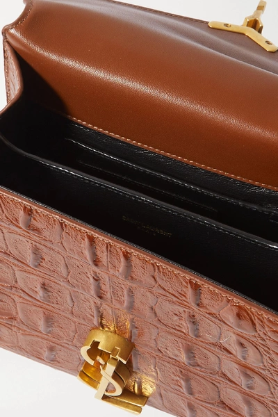 Shop Saint Laurent Cassandra Mini Croc-effect Leather Tote In Tan