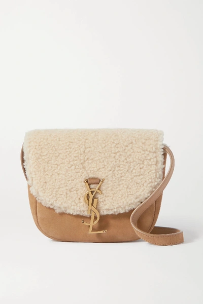 Shop Saint Laurent Kaia Mini Suede And Shearling Shoulder Bag In Ivory