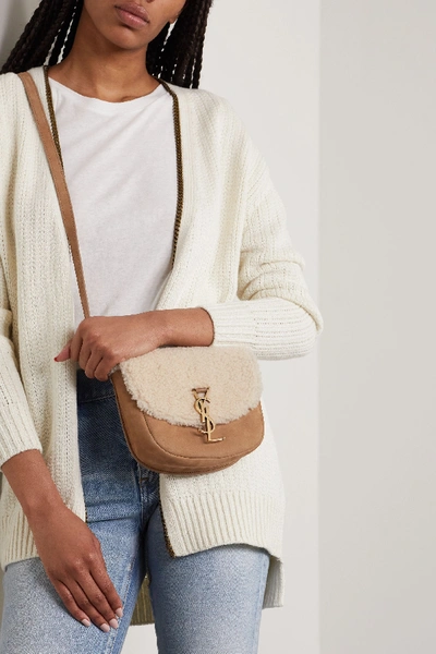 Shop Saint Laurent Kaia Mini Suede And Shearling Shoulder Bag In Ivory