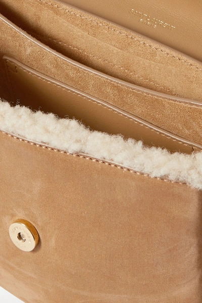 Shop Saint Laurent Kaia Mini Suede And Shearling Shoulder Bag In Ivory