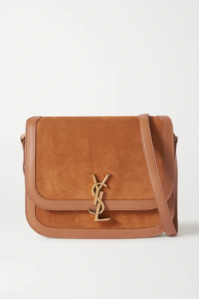 Shop Saint Laurent Solferino Medium Leather-trimmed Suede Shoulder Bag In Brown