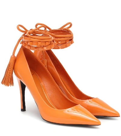 Shop Valentino Rockstud Flair Patent Leather Pumps In Orange
