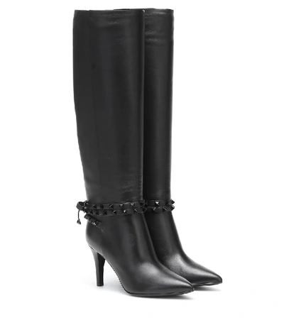 Shop Valentino Rockstud Flair Over-the-knee Leather Boots In Black