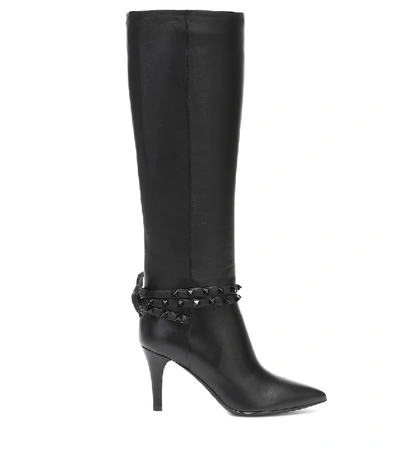 Shop Valentino Rockstud Flair Over-the-knee Leather Boots In Black