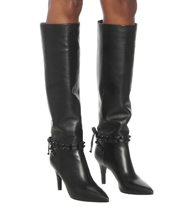 Shop Valentino Rockstud Flair Over-the-knee Leather Boots In Black