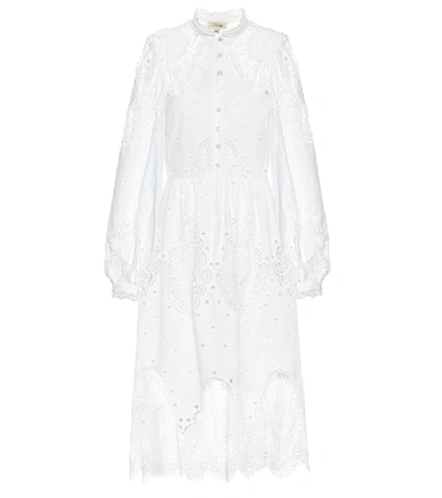 Shop Temperley London Judy Embroidered Lace Midi Dress In White