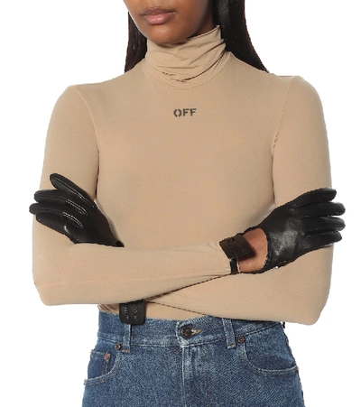 Shop Off-white Leather Gloves In Black