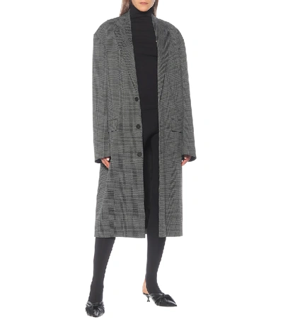 Shop Balenciaga Boxy Checked Coat In Grey